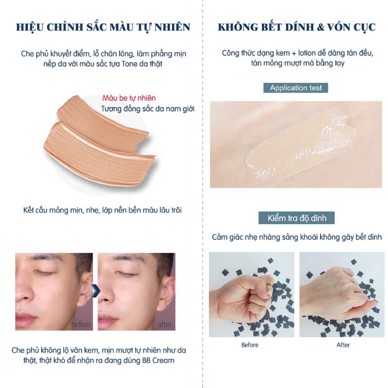 [CHÍNH HÃNG] Kem che khuyết điểm chống nắng , giảm nhăn cho nam giới Grinif Natural BB Cream for Men 50g