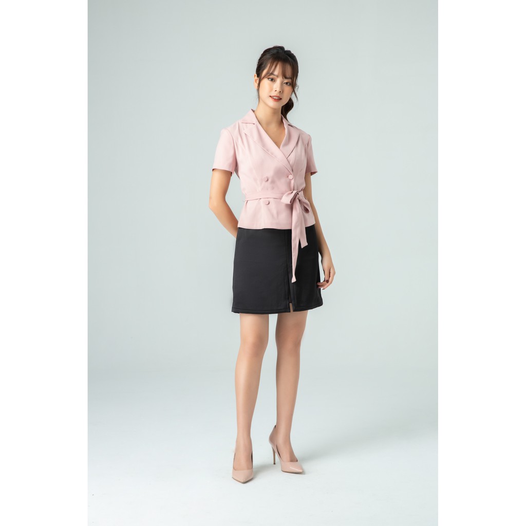 Chân váy chữ A phối đường xẻ ren IVY moda MS 31M5533