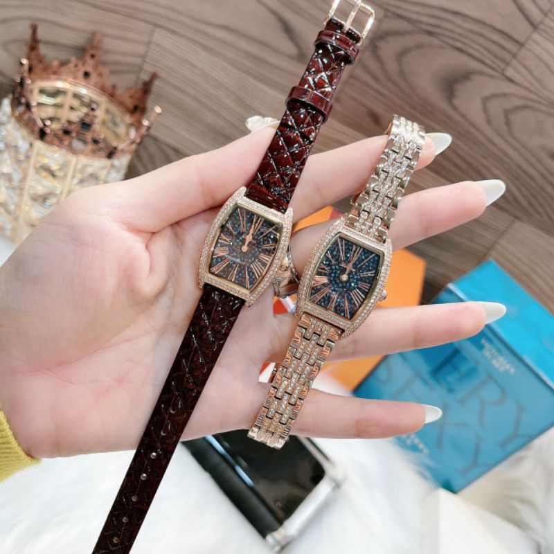 Set đồng hồ nữ Davena full đá đen cực xinh tặng kèm 2 dây