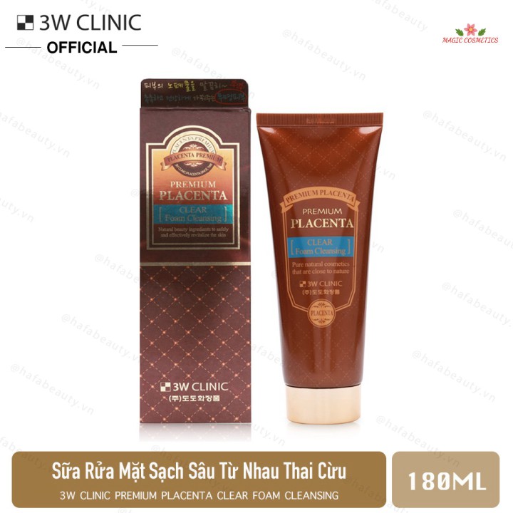 [Mã giảm giá] Sữa rửa mặt chiết xuất nhau thai cừu 3W Clinic Premium Placenta Clear Foam Cleansing 180ml