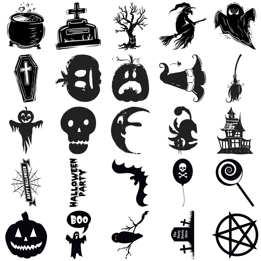 ❉ Nghệ thuật Kinh Dị Halloween. Nhãn Dán Series 01 Đen Trắng Cổ Điển ❉ Bộ 50 Sticker Chống Thấm Nước Họa Tiết Doodle Hợp Thời Trang