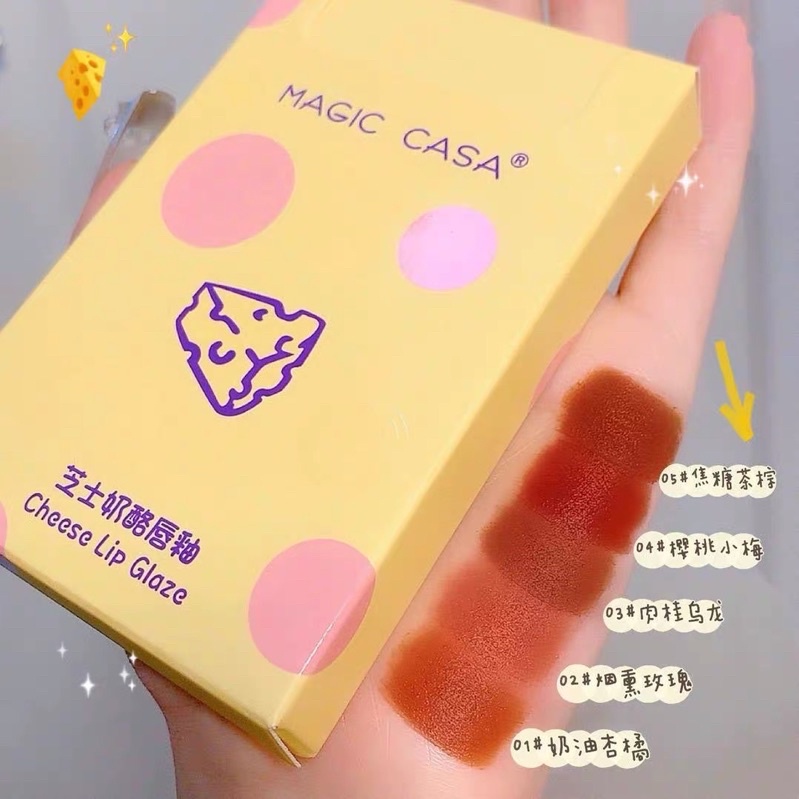 Bộ Son Kem Lì 5 Cây Phô Mai MAGIC CASA CHESSES LIP GLAZE Chống Thấm Nước Set Son Môi 5 Cây