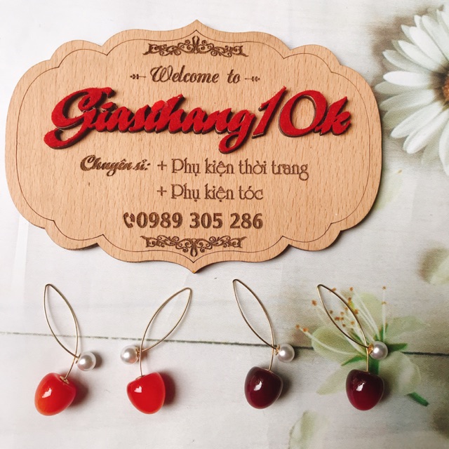 2 đôi khuyên tai chery hạt trai phong cách Nhật Bản