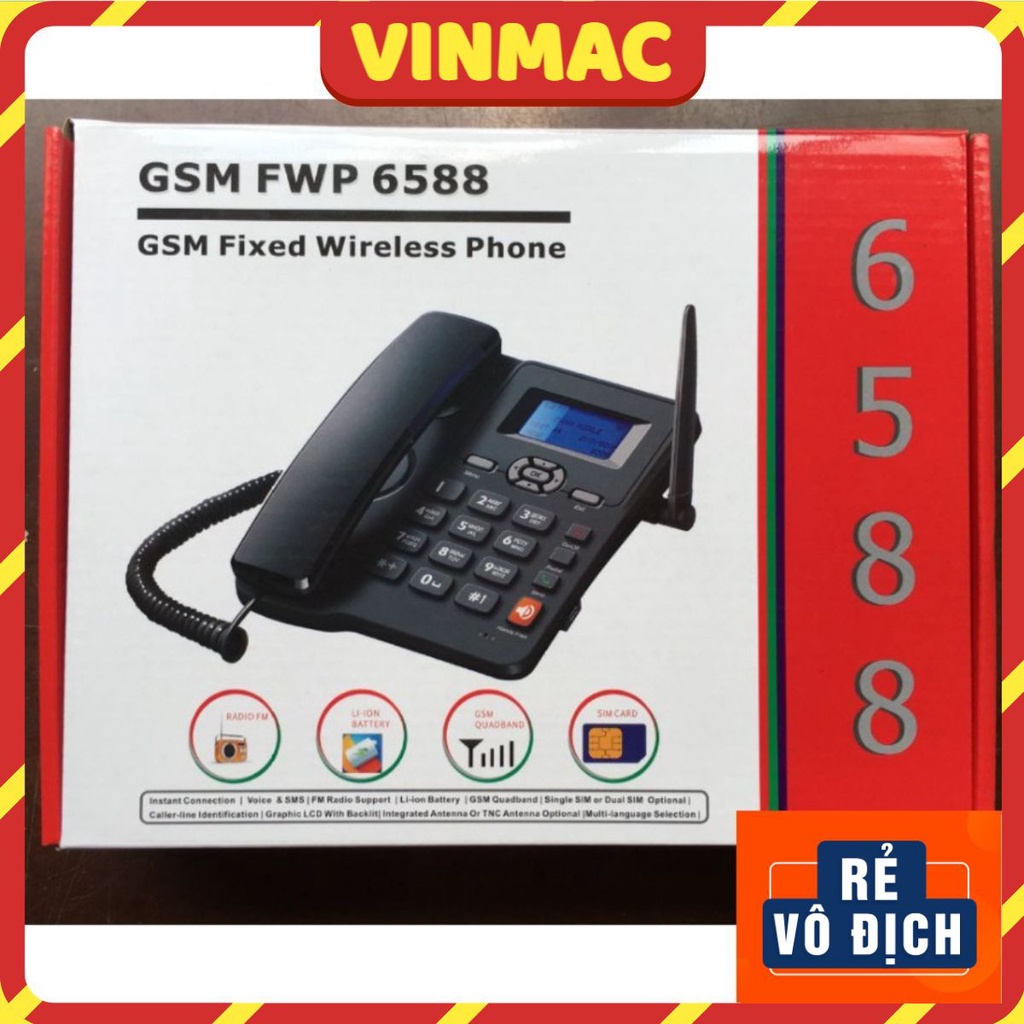 Máy điện thoại để bàn không dây Huawei GSM 6588 lắp sim gphone homphone viettel vina mobi 2 sim bản tiếng việt