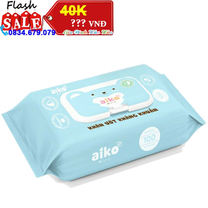 KHĂN ƯỚT KHÁNG KHUẨN AIKO - MÀU XANH - GÓI 100 MIẾNG