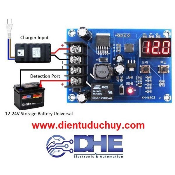 XH-M603 MẠCH SẠC PIN LITTHIUM HOẶC ẮC QUY, SẠC PHÙ HỢP VỚI CÁC LOẠI PIN VÀ ẮC QUY CÓ ĐIỆN ÁP 12V-24V