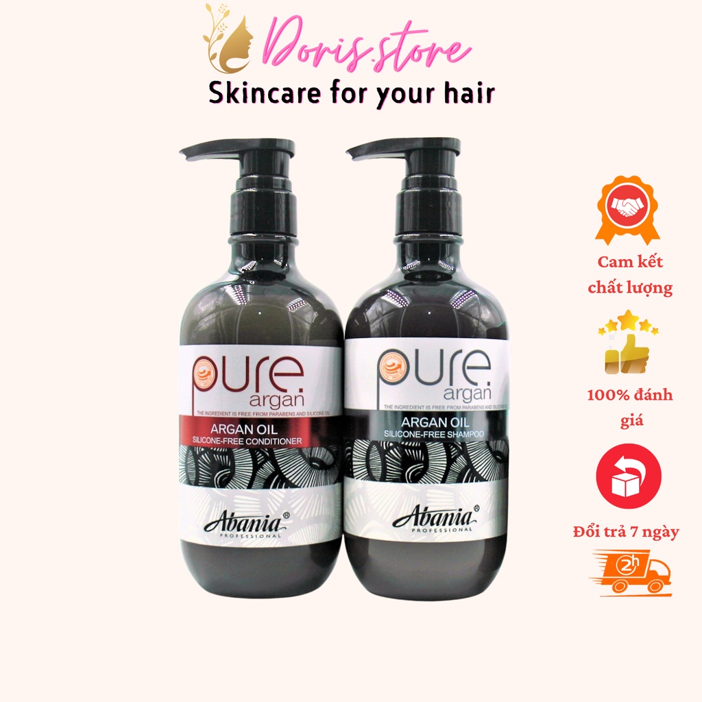 PURE ARGAN- CẶP DẦU GỘI DẦU XẢ DƯỠNG ẨM PHỤC HỒI SIÊU MỀM MƯỢT PURE ARGAN ABANIA 500ML