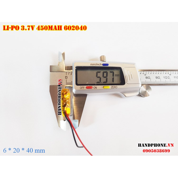 Pin Li-Po 3.7V 450mAh 602040 (Lithium Polymer) cho máy nội soi, định vị GPS, cân điện tử, máy ghi âm, camera hàng trình