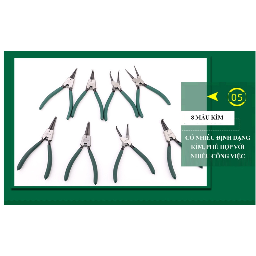 Hộp 4 chiếc Kìm mở phe trong, phe ngoài, Mũi cong, mũi thẳng, mũi đôi, mũi đơn  Tuosen - Mẫu 7inch và 9inch