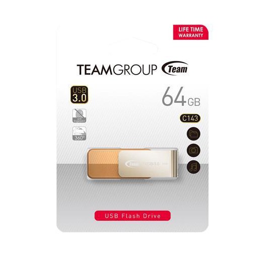 USB 3.0 Team Group C143 64GB nắp xoay 360 tặng đèn LED cổng USB