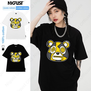 Áo Thun đen trắng tay lỡ NIGUST Misunderstood Bear N103 vải cotton cao cấp 4C Fullbox