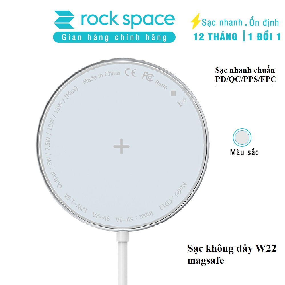 Sạc không dây mini Magsafe Rockspace W33 sạc nhanh chuẩn PD, QC cho iphone, samsung, và các dòng android