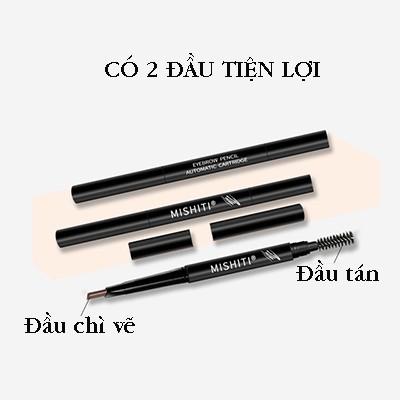 Bút chì kẻ mày 2 đầu MISHITI lâu trôi, không thấm nước, đầu vẽ ta giác dễ dàng sử dụng cho người mới bắt đầu - Anquachi