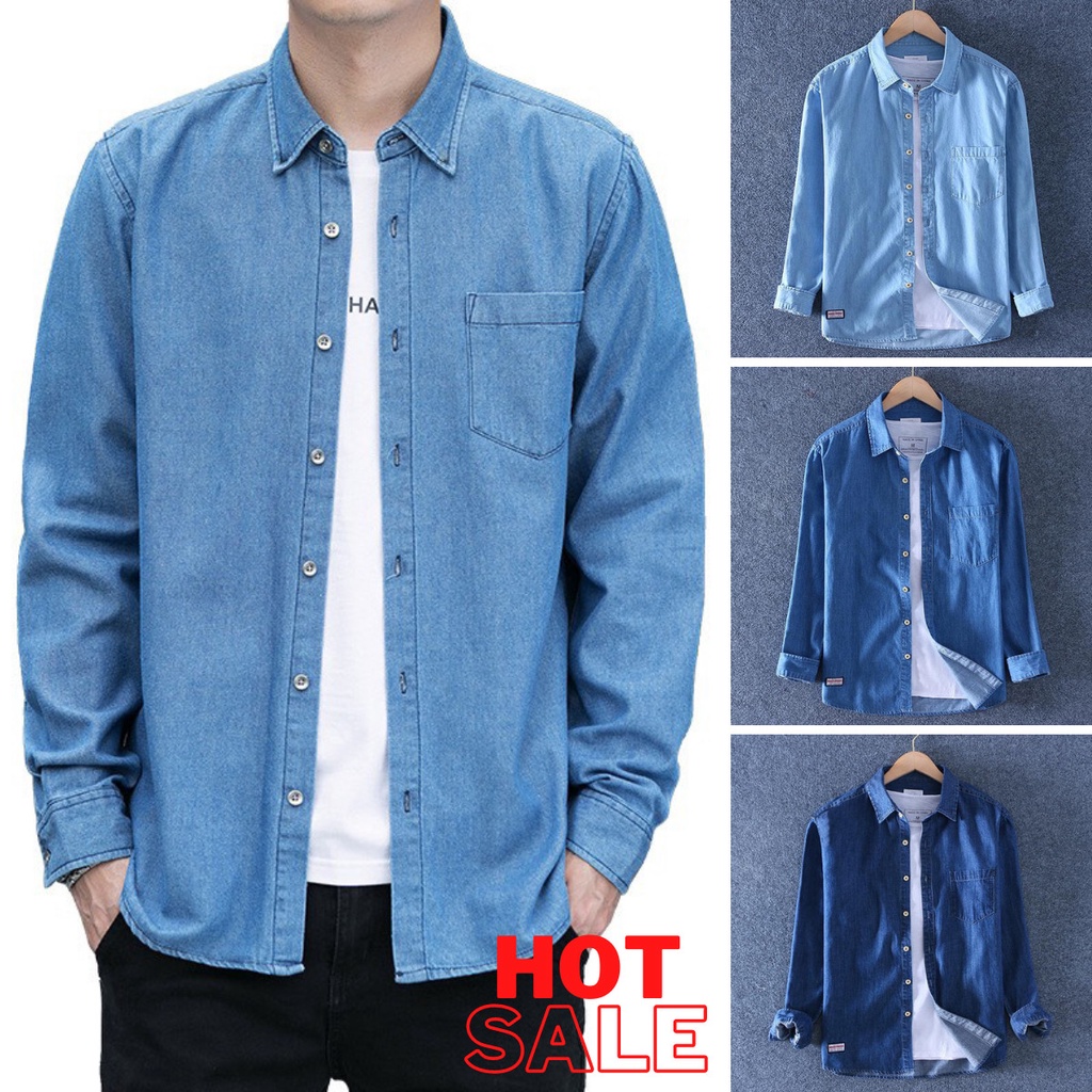 ẢNH THẬT Áo SƠ MI JEAN DENIM Nam, TÚI NGỰC. FREE SHIP .Tay dài, dáng xuông. Hàng cao cấp, chống nắng nóng