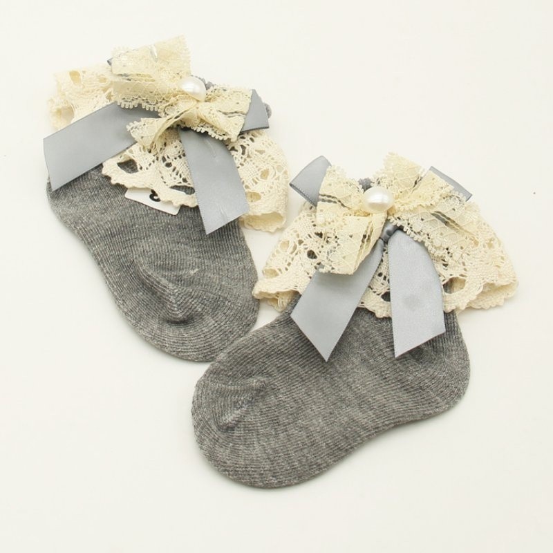 Tất cotton mềm phối ren nơ xinh xắn cho bé 0-12 tháng tuổi