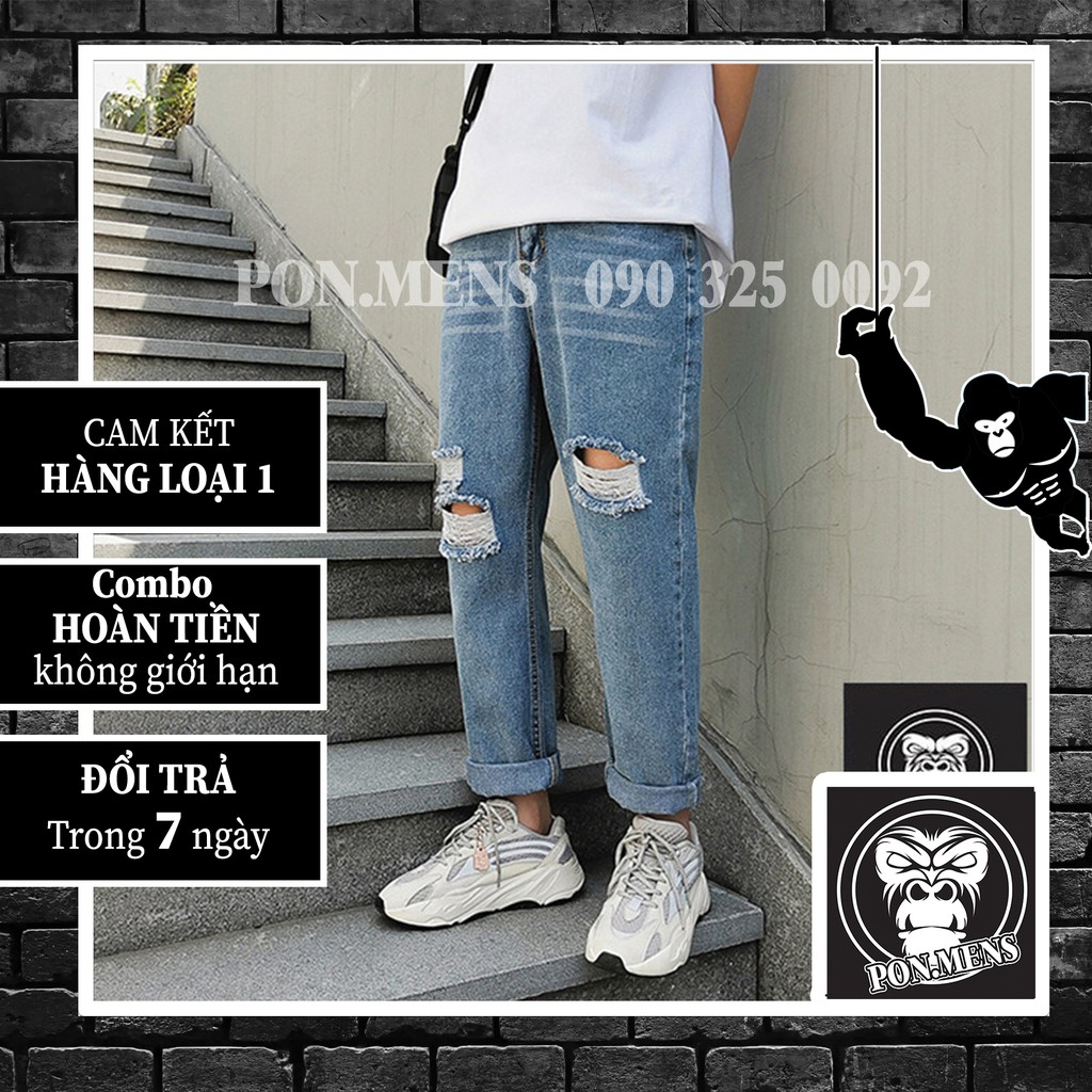 [xả kho lẻ size] Quần Baggy jean nam nữ ống rộng rách gối n880 2021 | BigBuy360 - bigbuy360.vn