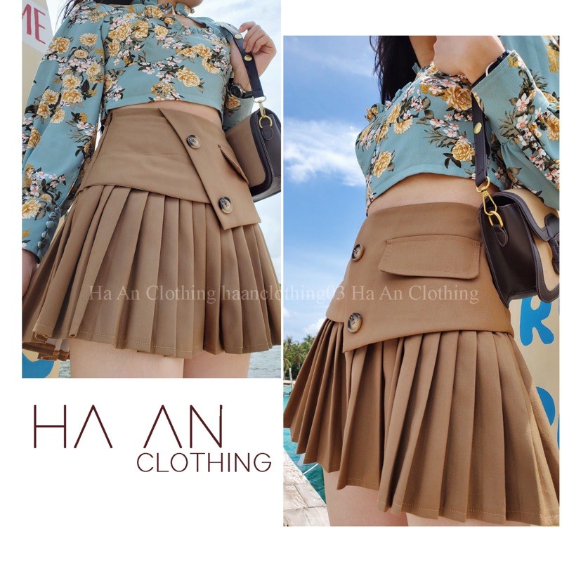 Chân váy xếp ly nữ màu đen nâu lưng cao có quần mặc trong phong cách hàn quốc vải vitex (ảnh thật)