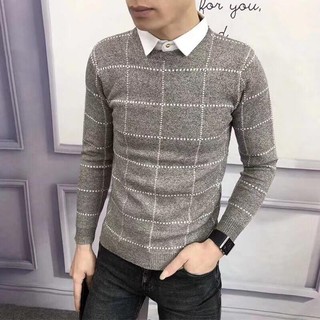 Áo len nam lông cừu kẻ ô