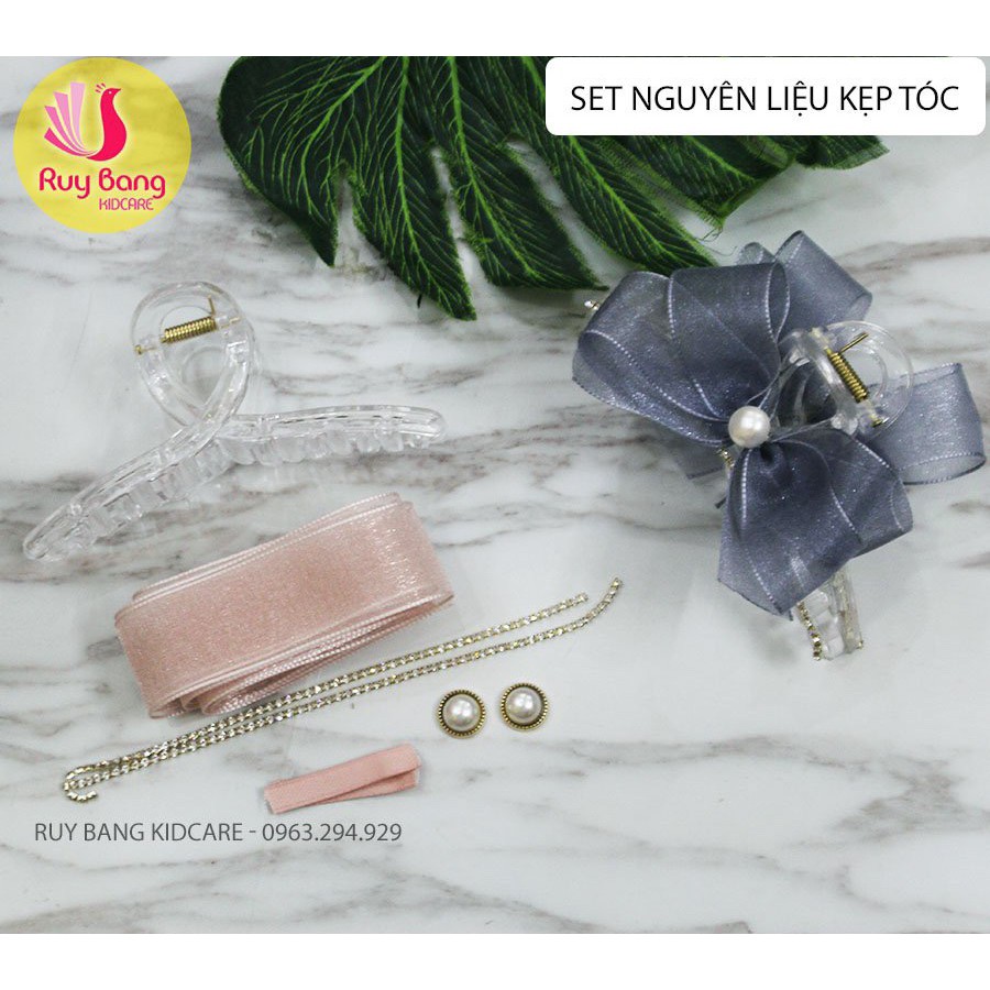 Set nguyên liệu làm kẹp tóc càng cua HQ, nguyên liệu làm kẹp tóc càng cua handmade hottrend 2021 phong cách HQ