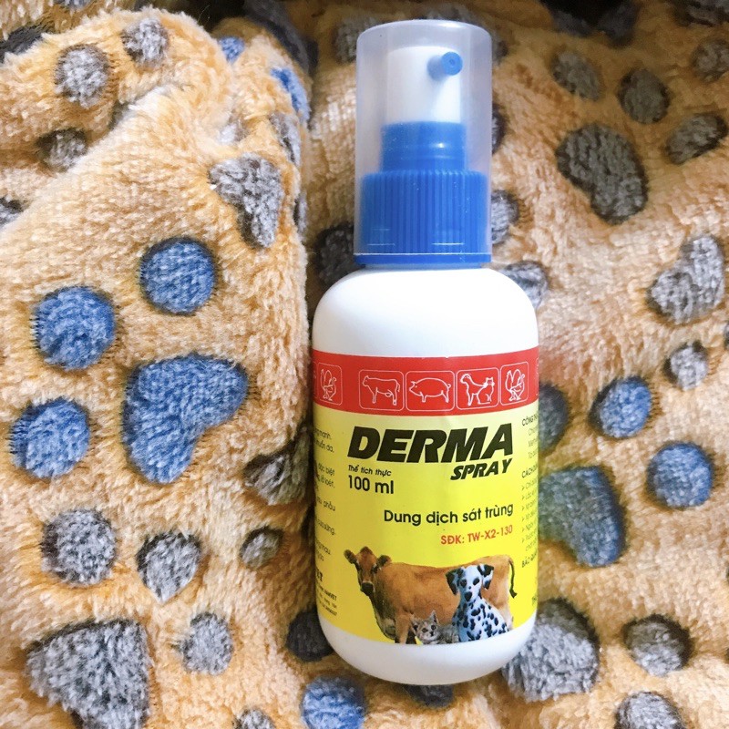 Derma Spray 100ml - Thuốc xịt trị viêm, ghẻ lở trên da cho chó mèo gia súc Hanvet
