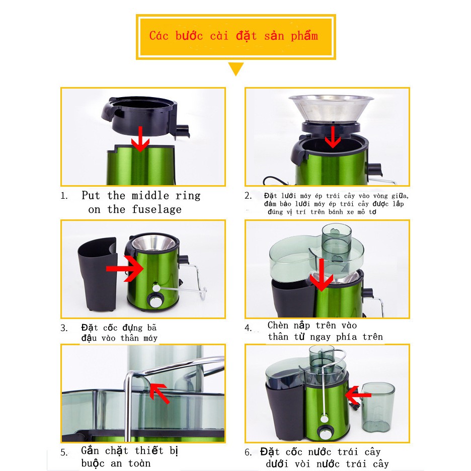 Máy ép trái cây gia đình đa chức năng, tách xỉ nước ép, máy trộn trái cây, không cần thêm nước