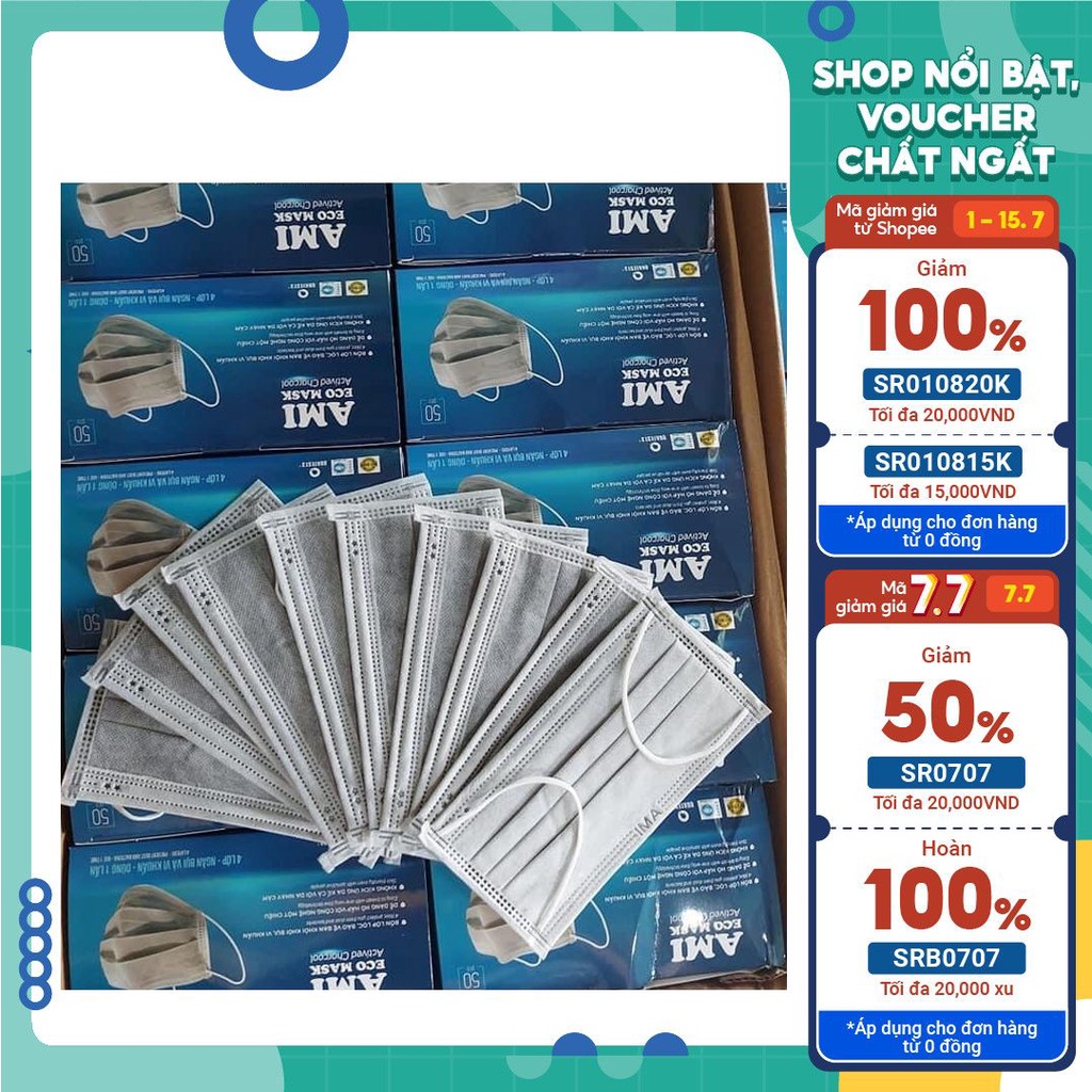 Combo 2 hộp Khẩu trang y tế, Khẩu trang Ami 4 lớp hộp 50c, hàng chính hãng
