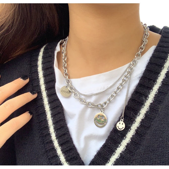 Vòng cổ Hai Lớp Thiết Kế Đơn Giản Phong Cách Hip Hop Mới Cho Nữ