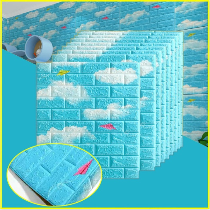 Xốp dán tường 3D giả gạch khổ 35*30cm loại 1 họa tiết bầu trời xanh mây trắng siêu dính | BigBuy360 - bigbuy360.vn
