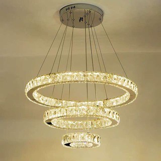 Bộ đèn thả led  pha lê 3 vòng 300x500x700(mm) ánh sáng 3  chế độ màu có điều khiển trang trí phòng khách tiền sảnh