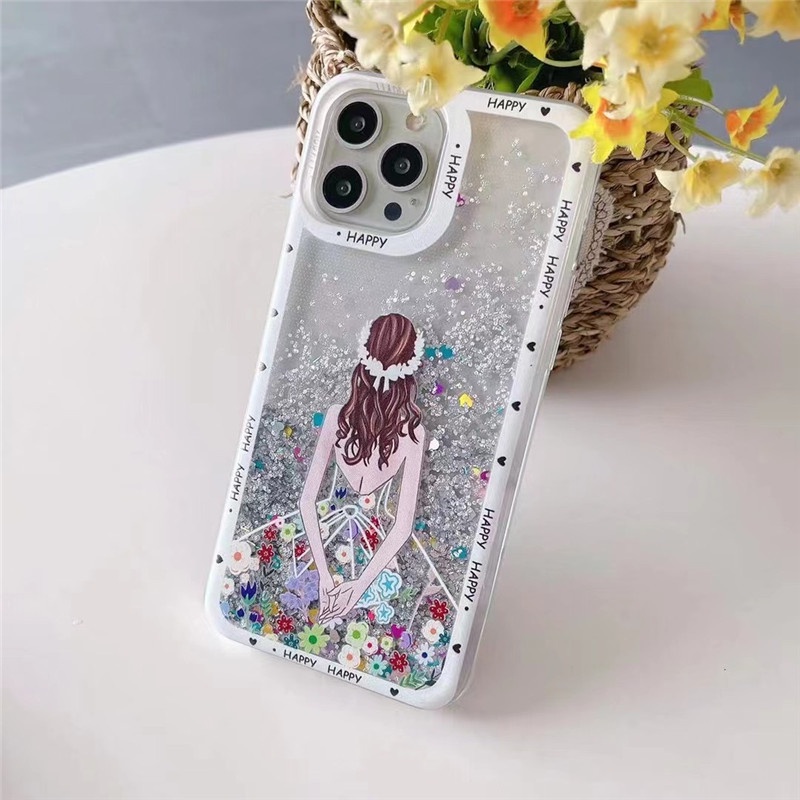 Ốp Điện Thoại TPU Mềm Họa Tiết Cô Gái Phối Kim Tuyến Cho iPhone 12 13 Pro MAX 11 7 8 Plus 6 6S SE 2020 X XS MAX XR