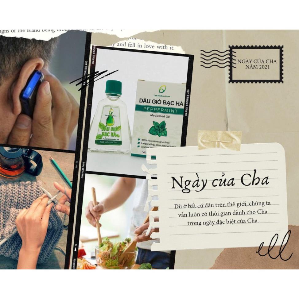 Dầu gió chiết xuất Bạc Hà Mát Dịu Thông Mũi Giảm Say tàu Xe, nghẹt mũi The Moshav Farm (1 hộp 2 chai)