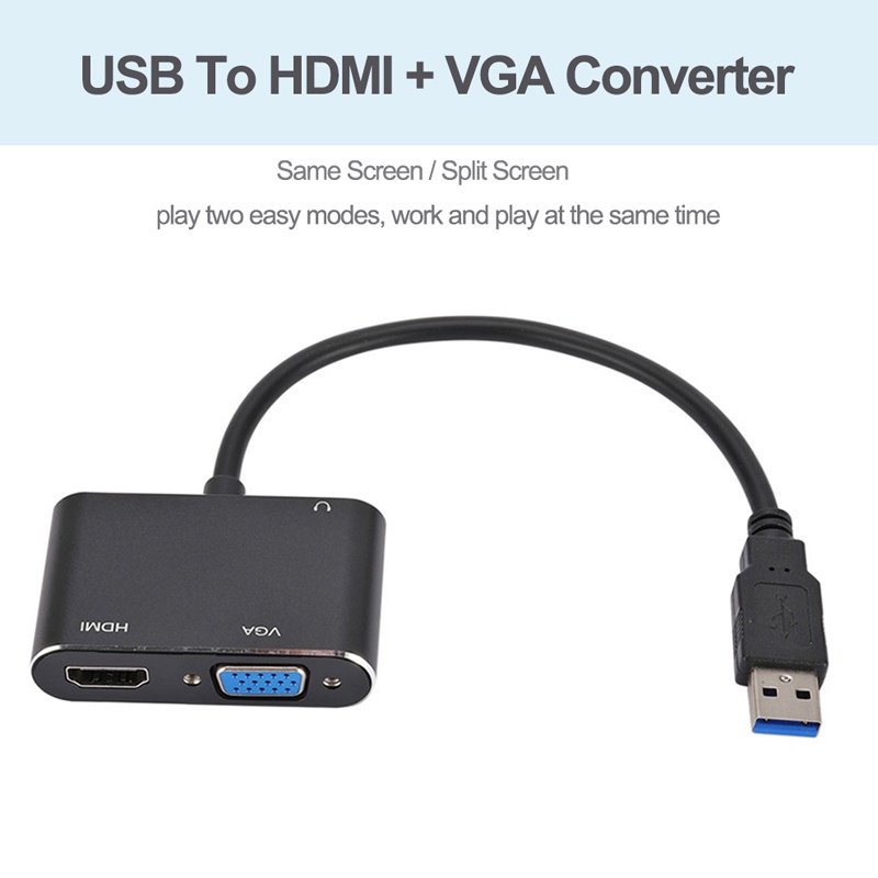 Cáp Chuyển Đổi USB 3.0 Sang HDMI VGA 2 Trong 1 Sang VGA HDMI HD 1080P Cho Mac OS Windows 7/8/10