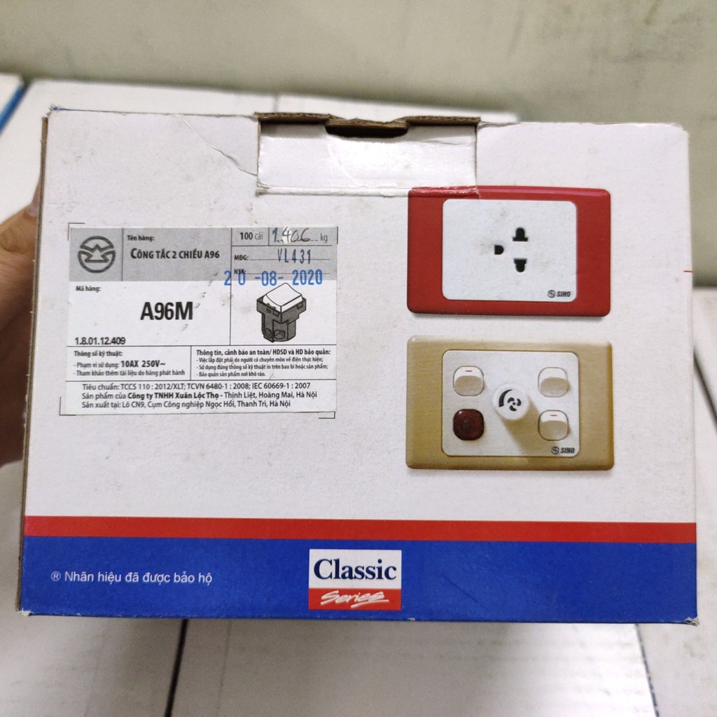 Công tắc 2 chiều 10A Sino A96M dùng cho mặt lỗ vuông Series S18A, ZENLOCK-S, S19, S186, S68, S66