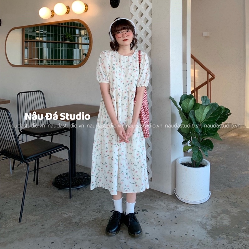 ĐẦM/VÁY VOAN BABYDOLL HOA  - NÂU ĐÁ STUDIO.