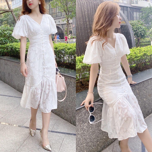 Đầm ren đuôi cá đính chuỗi, đầm dạo phố cực xinh T58