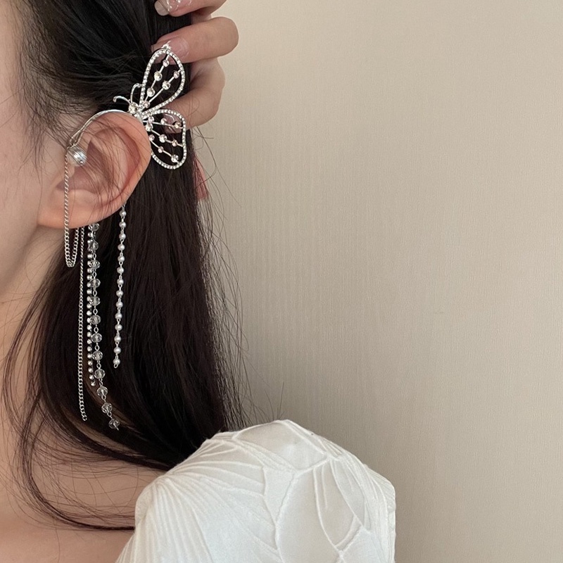 Khuyên kẹp vành tai dáng dài hình bướm đính đá sang trọng độc đáo
