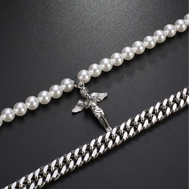 Dây Chuyền Nam Dây Thiên Thần Merin Accessories- Vòng Cổ Dây Bản Lớn Hình Chữ Thập Thép Titan Không Gỉ - MAS 2 Dây