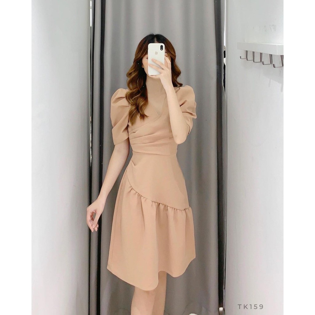 [Mã WASTMAY giảm 15% tối đa 30K đơn 150K] [HÀNG THIẾT KẾ CAO CẤP] Đầm Xòe Cổ V Xếp Li Công Sở Thanh Lịch