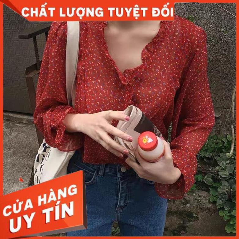 Áo voan hoa nhí viền bèo xếp li vai ྇