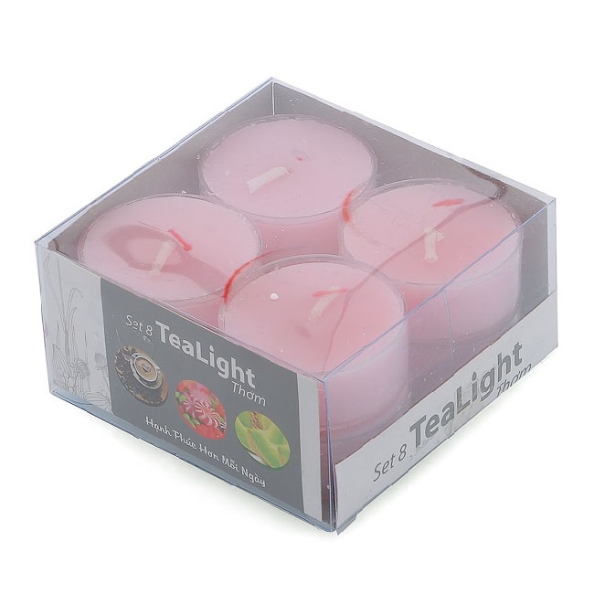 Hộp 8 nến tealight thơm đế nhựa NQM FtraMart (Hồng)