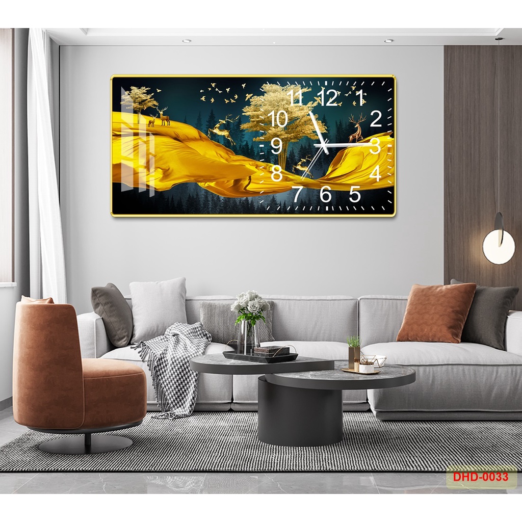 Tranh Đồng Hồ Tráng Gương Khổ Ngang Cao Cấp Decor Nhà Cửa Mặt Gương Sáng Bóng MS DHD0033
