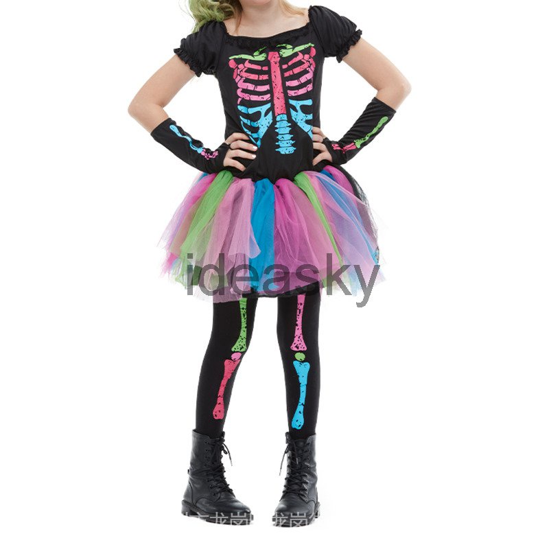 Trang Phục Hóa Trang halloween Bộ Xương Màu Cầu Vồng Mới 2022 Cho Bé Gái