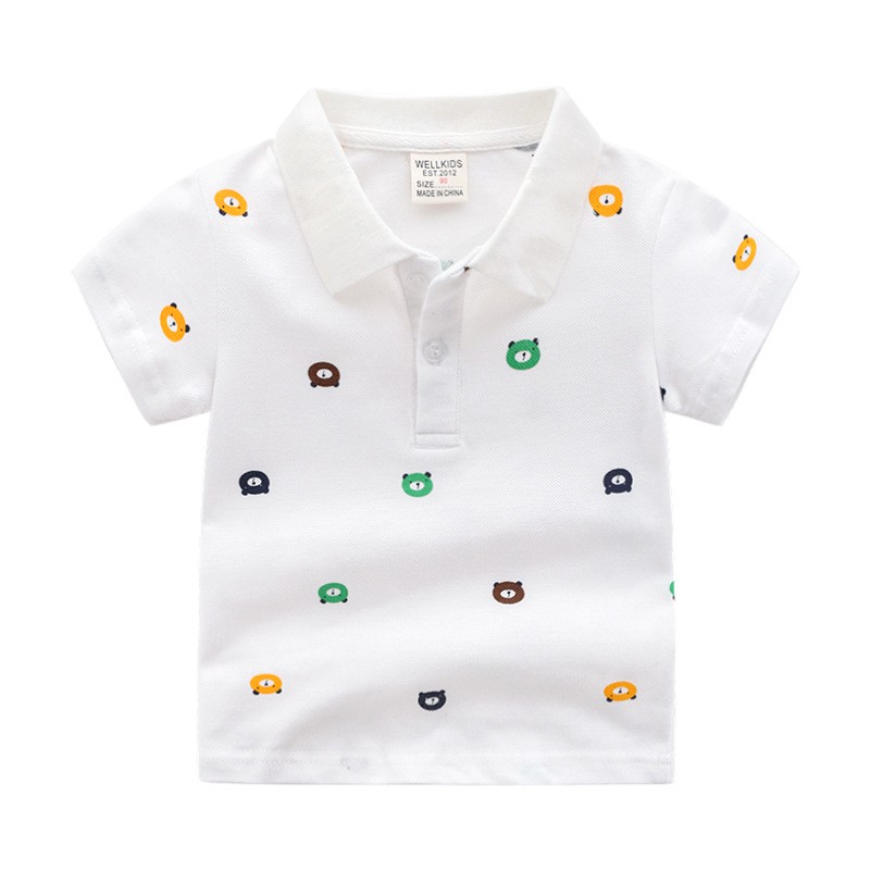 Áo Polo cho bé WELLKIDS họa tiết gấu chất cotton hàng xuất Âu Mỹ