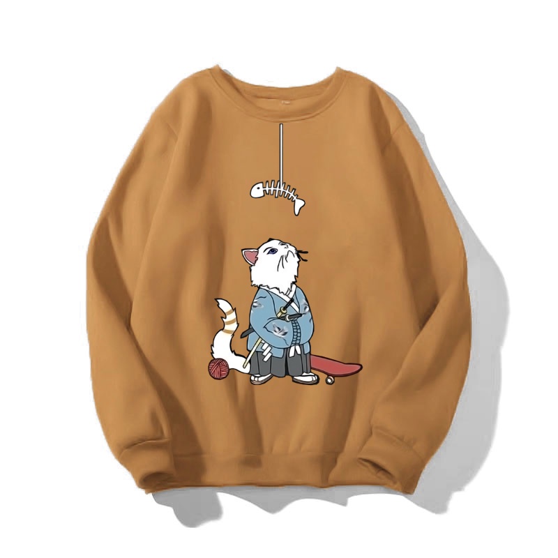 ÁO SWEATER UNISEX NAM NỮ  FORM RỘNG, CHẤT NỈ BÔNG DÀY DẶN CAP CẤP in HÌNH LÃO MÈO SIÊU CUTE