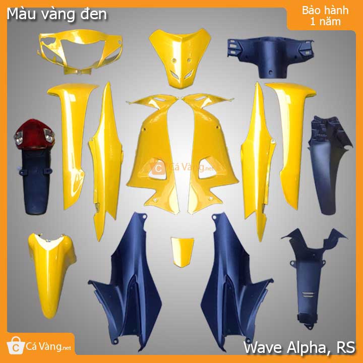 Vỏ nhựa xe máy Wave Alpha, RS Nhựa Trắng Cao Cấp như Zin màu Vàng đen