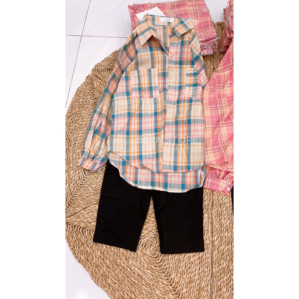 SÉT ÁO SƠMI CARO QUẦN LEGGIN NGẮN-DÀI (Video, ảnh thật)