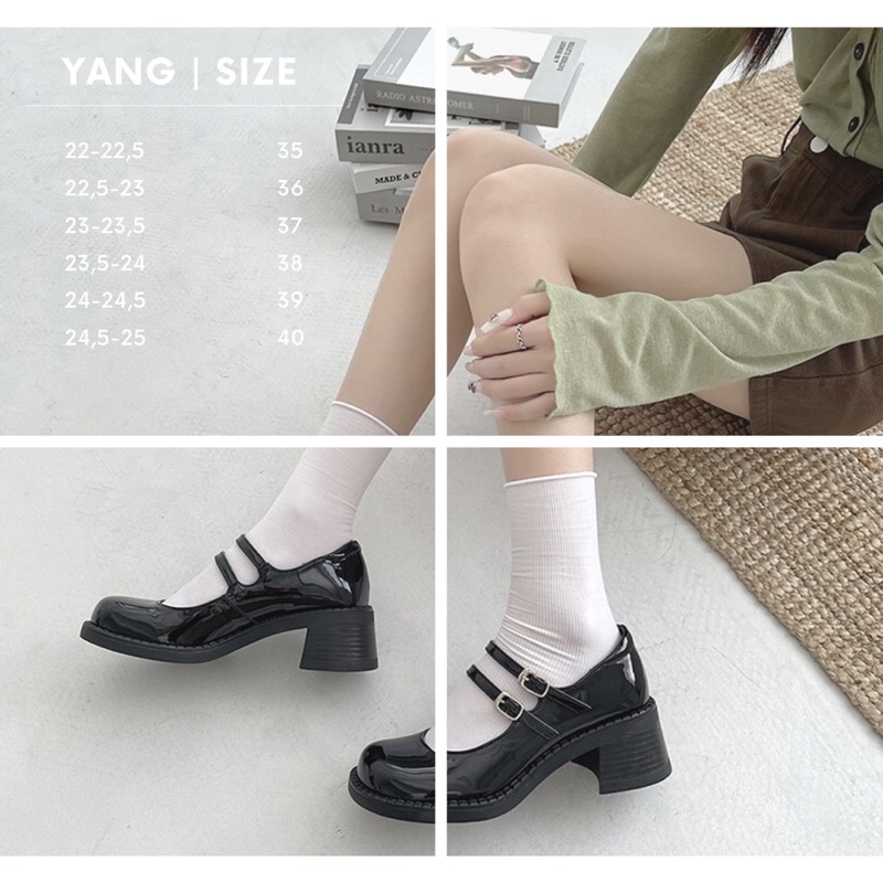 Giày lolita đế cao 5p quai ngang, giày cao gót màu đen 2 quai ngang