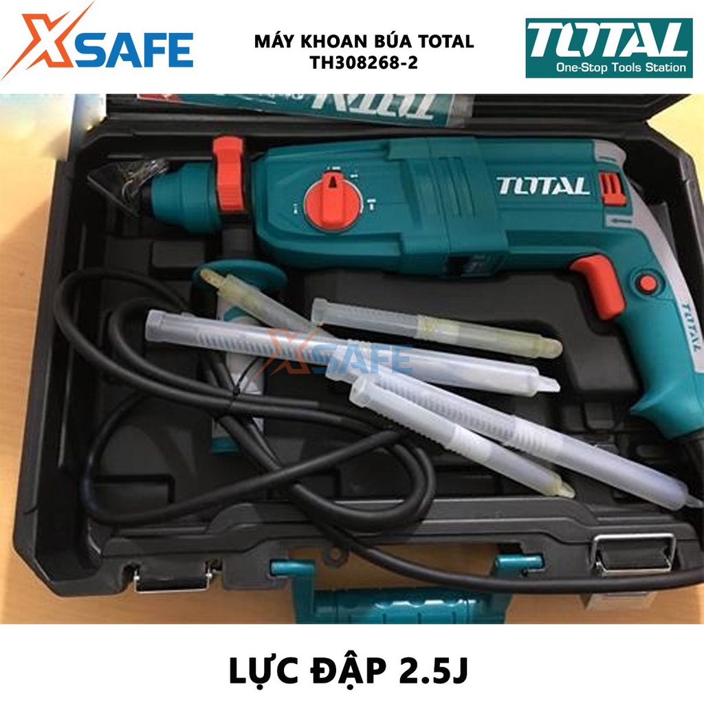 Máy khoan búa TOTAL TH308268-2 | máy khoan cầm tay công suất 800W tốc độ không tải 0-1100rpm, tốc độ búa 0-4000bpm