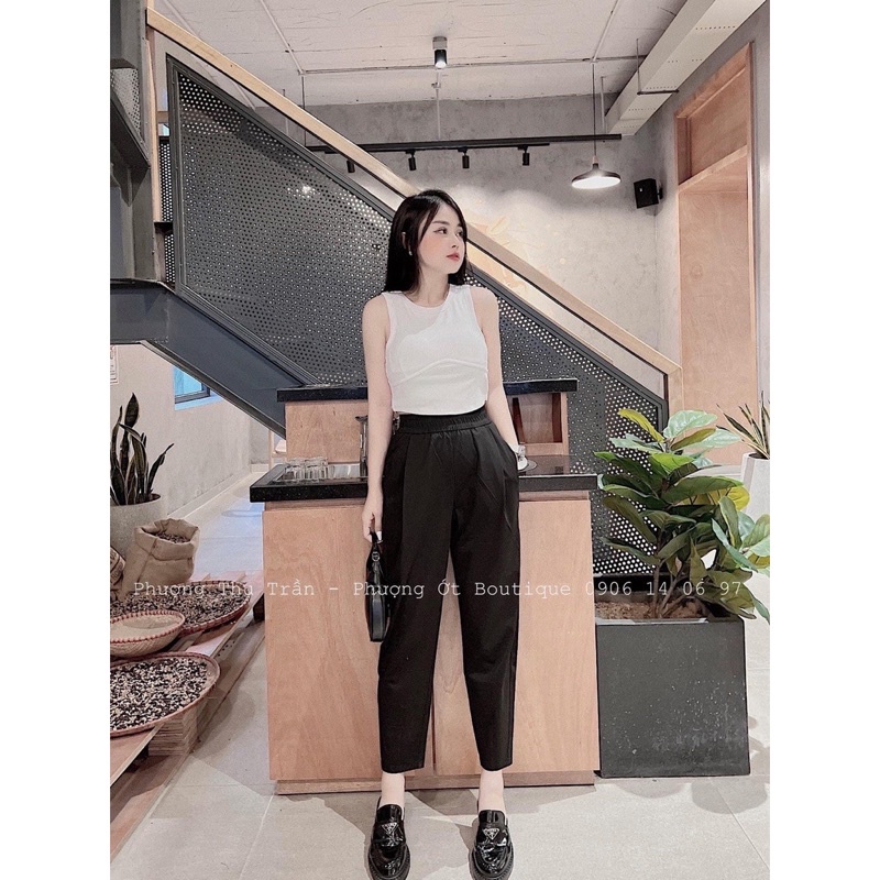Quần Baggy Nữ Lưng Cao Rubi Hàn Cạp Chun Thiết Kế Đơn Giản Rễ Phối Đồ