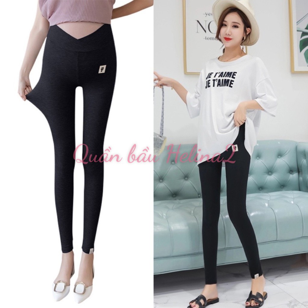 Quần bầu legging CẠP CHÉO MÈO đẹp co giãn thoải mái, tiện lợi an toàn cho Mẹ bầu QB8888
